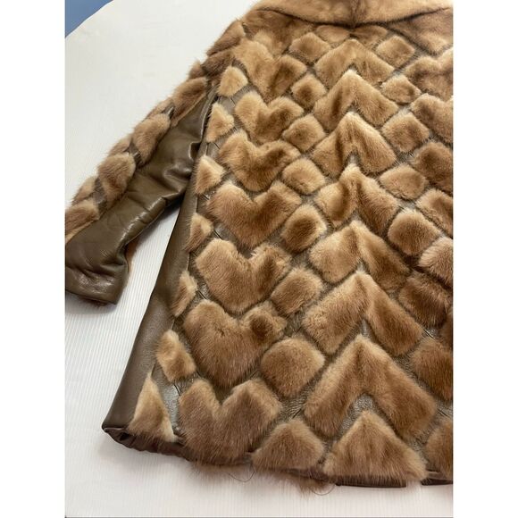 VTG Mink Coat Women Large Chevron Striped Fur Old Money Mob Wives Leather Jacket - Picture 8 of 10